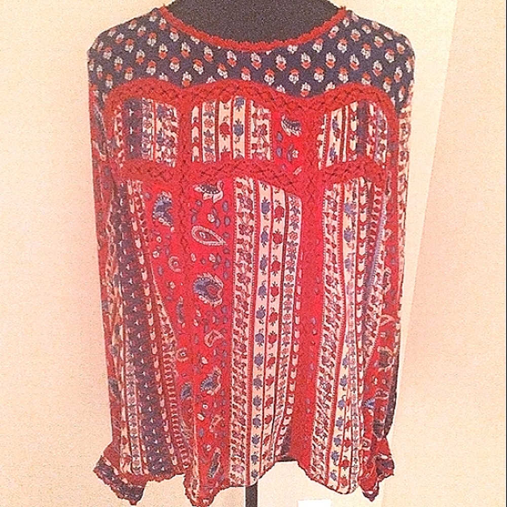 Maeve Bohemian Red and Blue Women's Paisly‎ Top